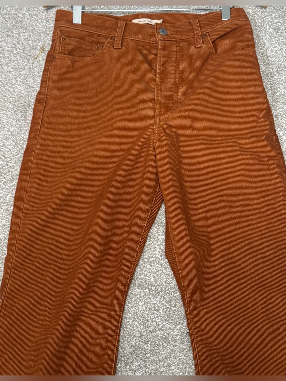 Levi’s Women’s Ribcage Flare Rust Orange Corduroy High Rise Pants Size 28 - Picture 7 of 13